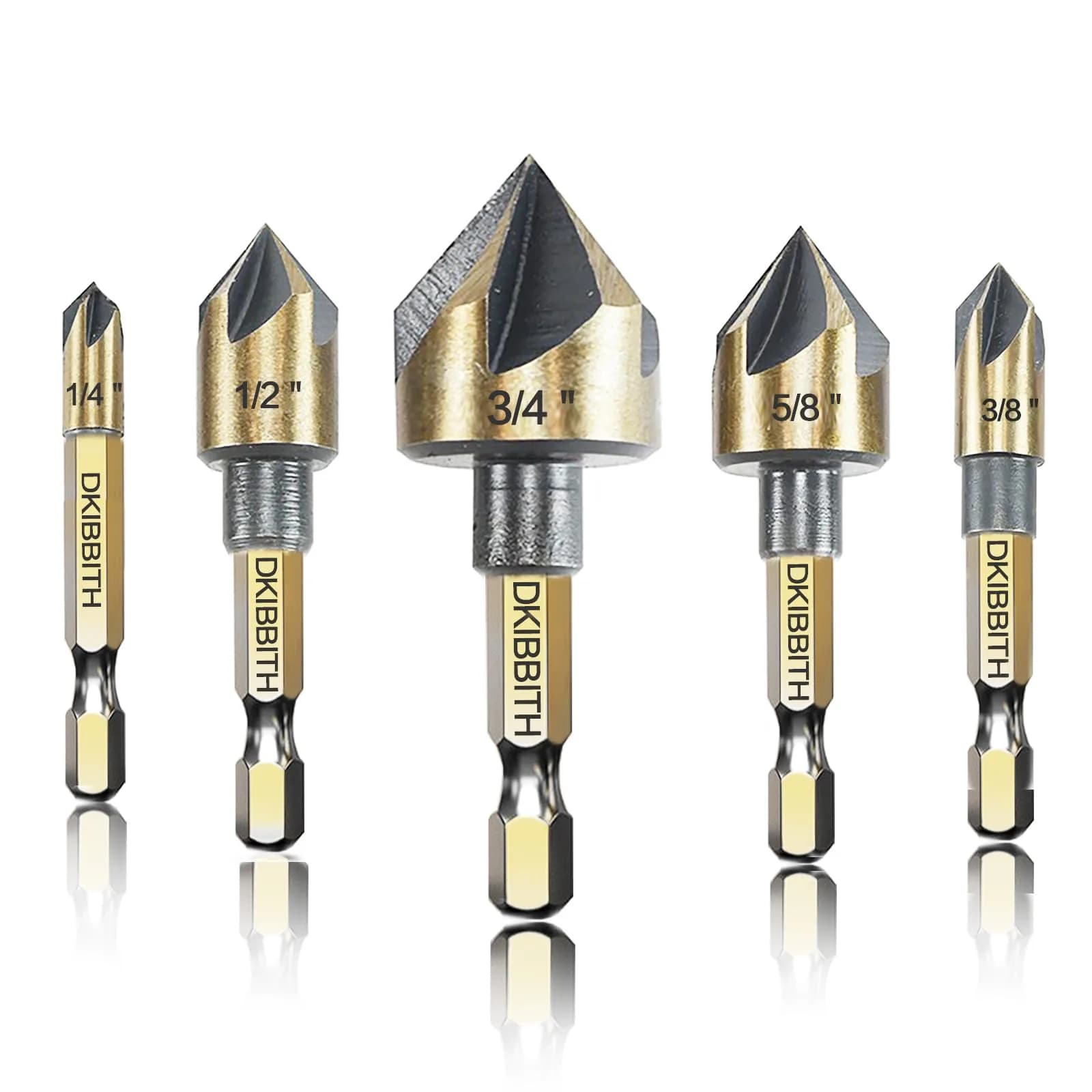 DKIBBITH Countersink Drill Bit Set 5pc 1/4" Hex Shank 82° | Precise, Versatile, Durable