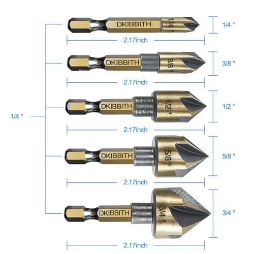 DKIBBITH Countersink Drill Bit Set 5pc 1/4" Hex Shank 82° | Precise, Versatile, Durable thumbnail 2