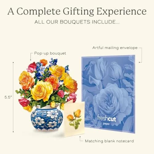 Freshcut Paper Mini Sorbet Roses 5.5” 3D Pop Up Card | Birthday, Thank You, Anniversary, Gifts for Mom, Her | Includes Notecard & Envelope thumbnail 4