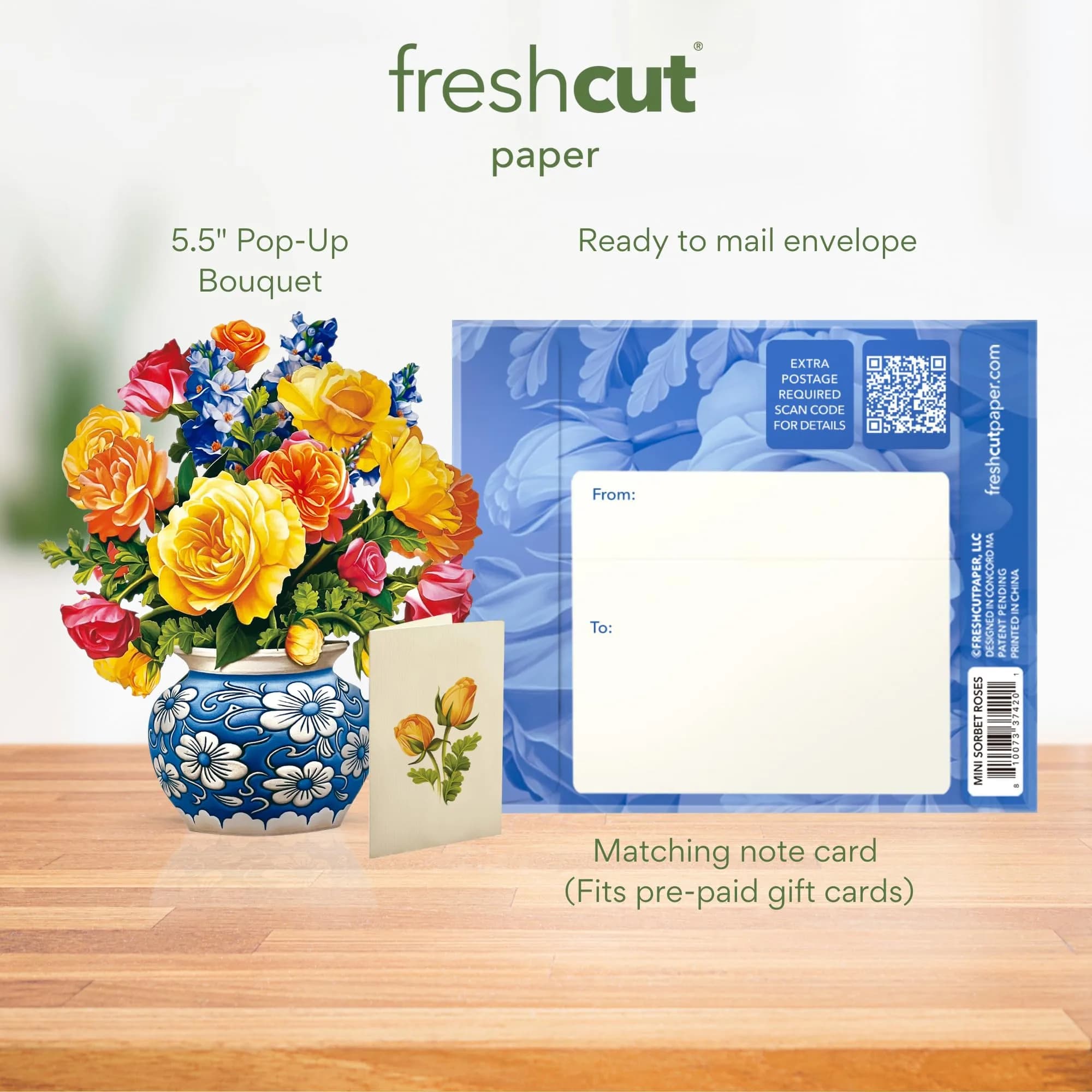 Freshcut Paper Sorbet Roses Pop Up Card 15.2cm (6 Inch) | Birthday, Thank You, Blank Notecard & Envelope - view 3