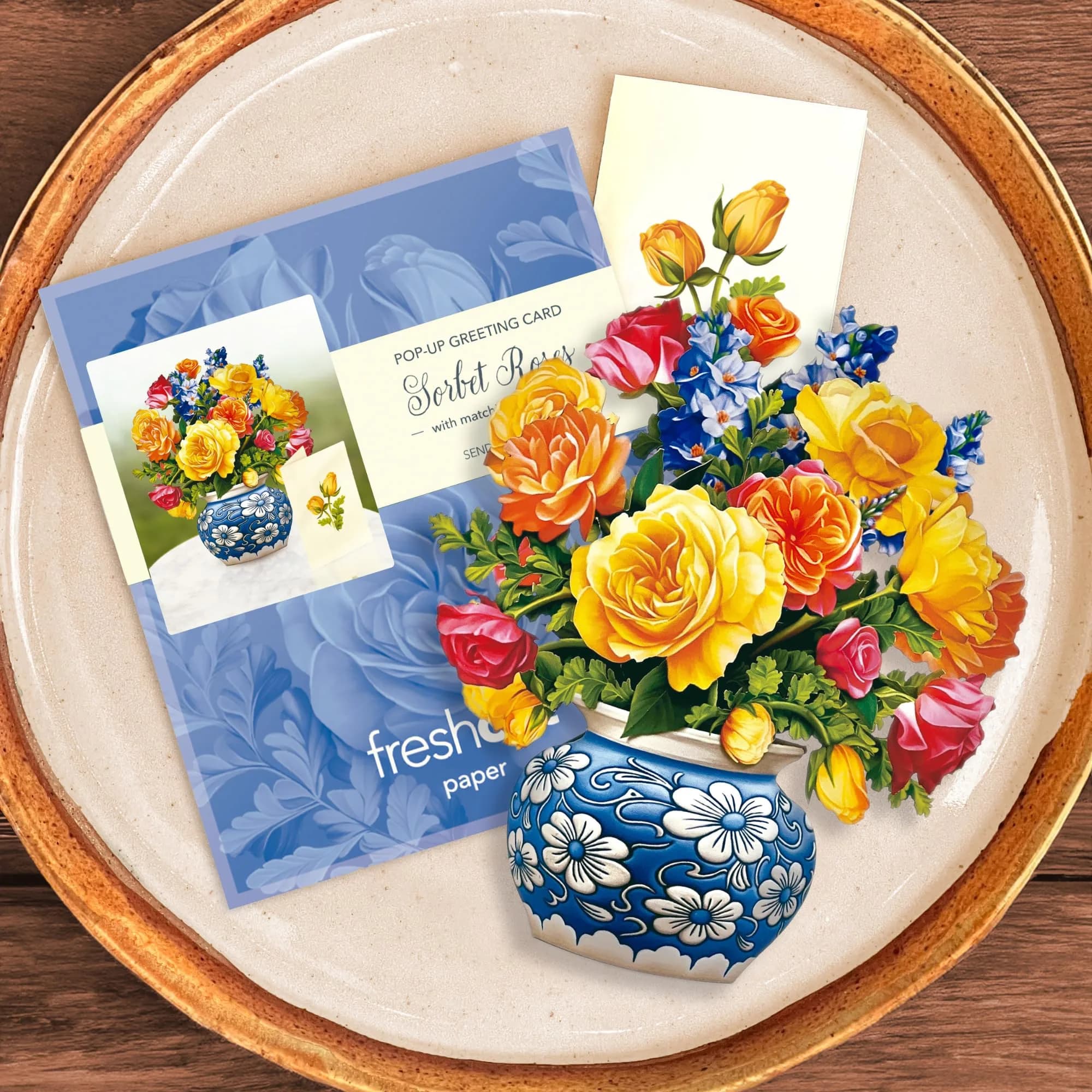 Freshcut Paper Sorbet Roses Pop Up Card 15.2cm (6 Inch) | Birthday, Thank You, Blank Notecard & Envelope - view 5