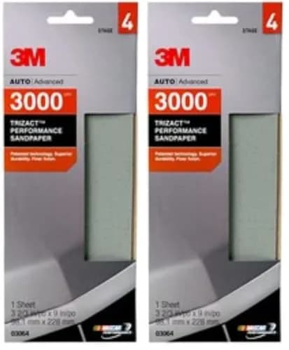 3M Performance 3000 Grit Sandpaper Sheet 8.98 in x 3.66 in (2-Pack) | Polishes Clear Coats for Refined Finishes thumbnail 1