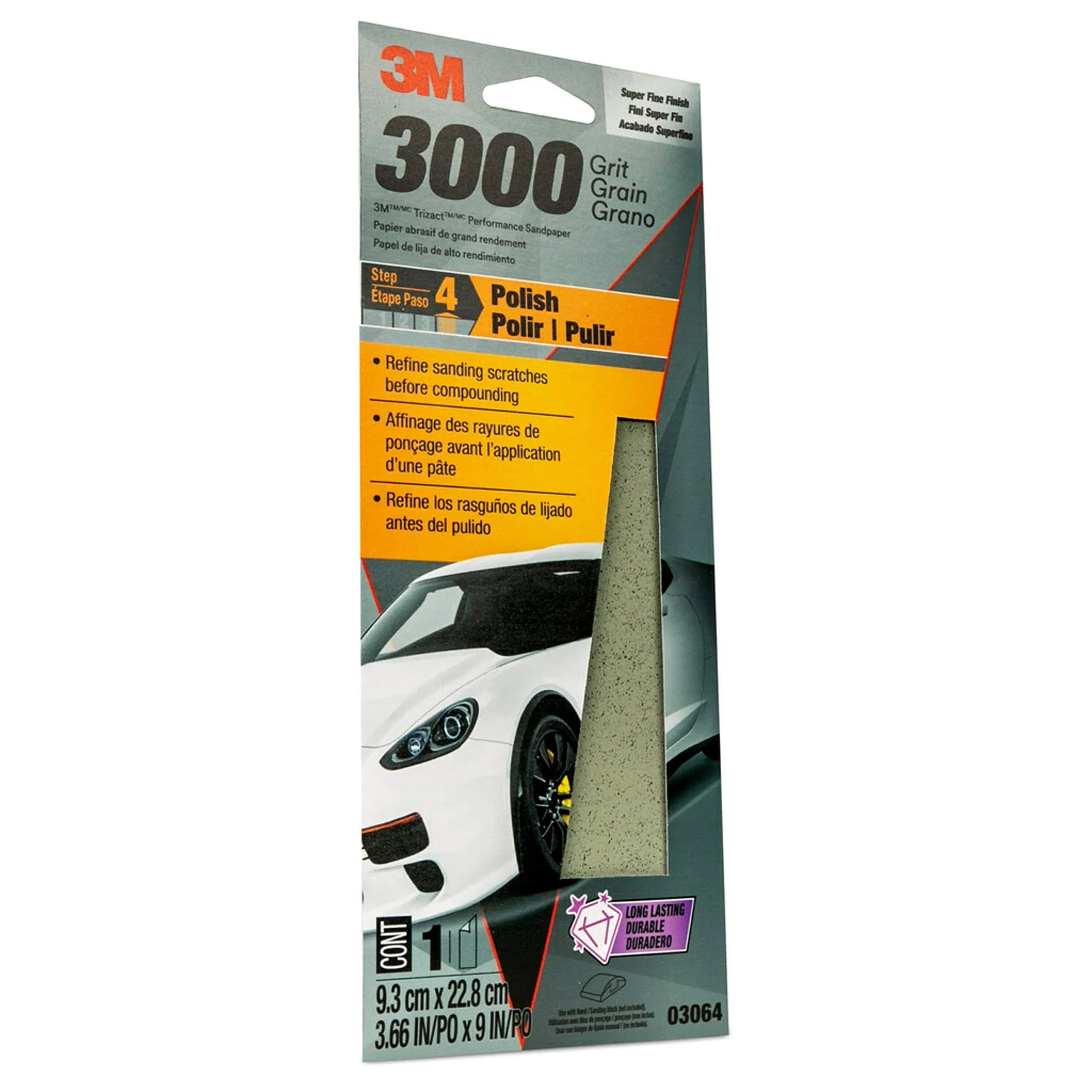 3M Performance 3000 Grit Sandpaper Sheet 8.98 in x 3.66 in (2-Pack) | Polishes Clear Coats for Refined Finishes - view 2