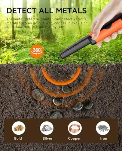 SUNPOW Metal Detector Pinpointer Waterproof Handheld Wand 3.5-inch Depth | 360° Detection for Treasure Hunting thumbnail 5