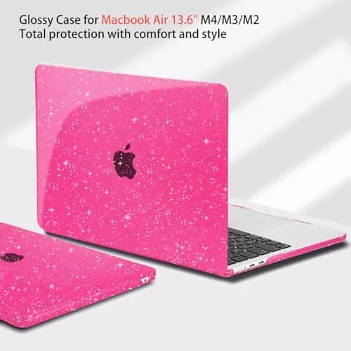 Teryeefi Glitter Hard Case for MacBook Air 13.6 inch M2/M3/M4/M5 Chip (2022-2026) with Keyboard Cover & Screen Protector | Sparkly Rose Pink thumbnail 4