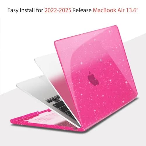 Teryeefi Glitter Hard Case for MacBook Air 13.6 inch M2/M3/M4/M5 Chip (2022-2026) with Keyboard Cover & Screen Protector | Sparkly Rose Pink thumbnail 5
