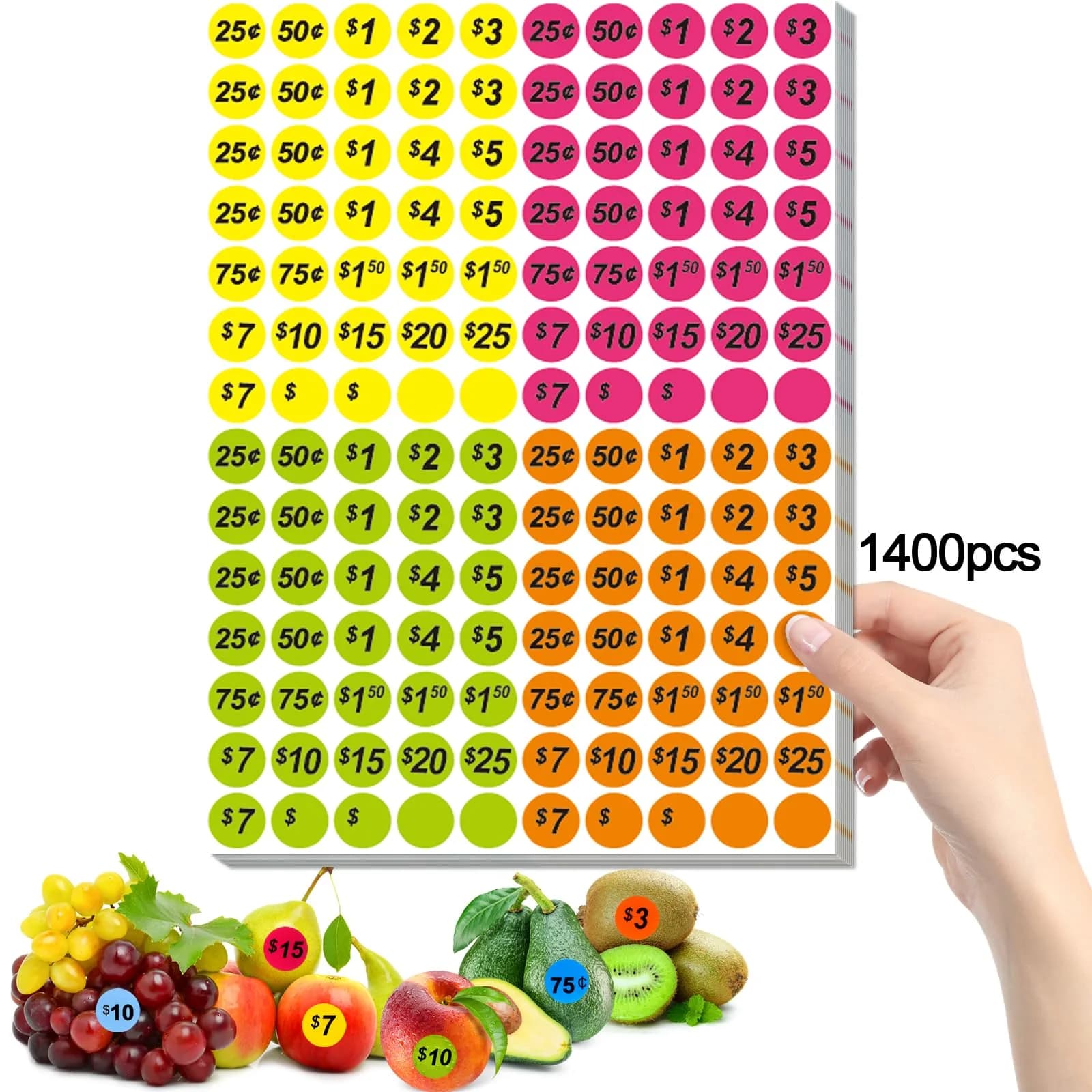 Darfukei 1400 PCS Round Price Stickers 3/4 Inch | 4 Colours for Sales & Retail - main product image
