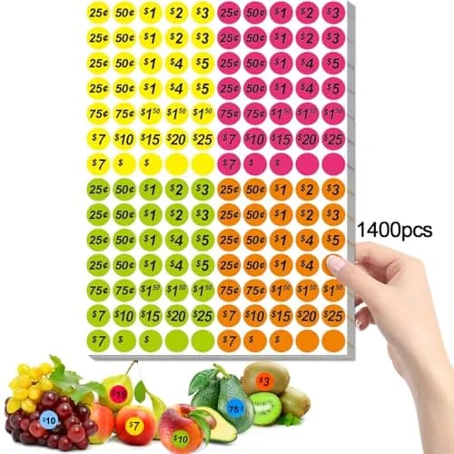 Darfukei 1400 PCS Round Price Stickers 3/4 Inch | 4 Colours for Sales & Retail thumbnail 1
