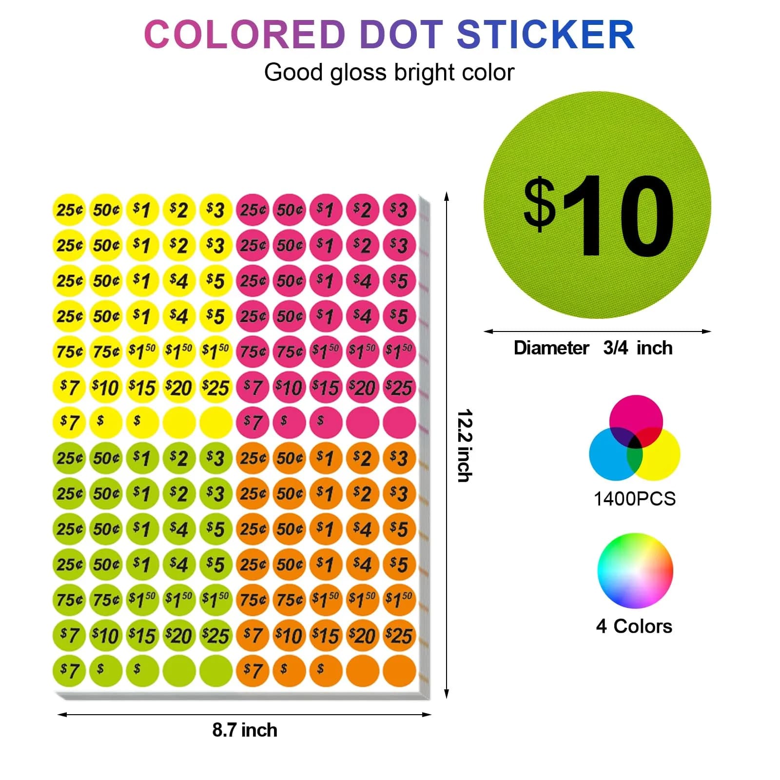 Darfukei 1400 PCS Round Price Stickers 3/4 Inch | 4 Colours for Sales & Retail - view 2