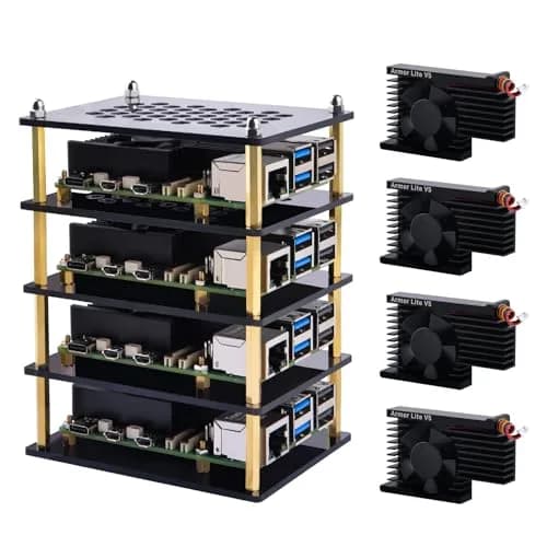 GeeekPi 4 Layers Cluster Case for Raspberry Pi 5 | Stackable Case with 4PCS Armor Lite V5 Active Cooler (8GB/4GB) thumbnail 1