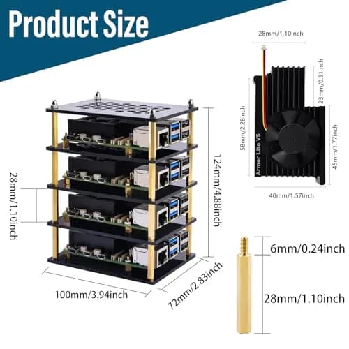 GeeekPi 4 Layers Cluster Case for Raspberry Pi 5 | Stackable Case with 4PCS Armor Lite V5 Active Cooler (8GB/4GB) thumbnail 3