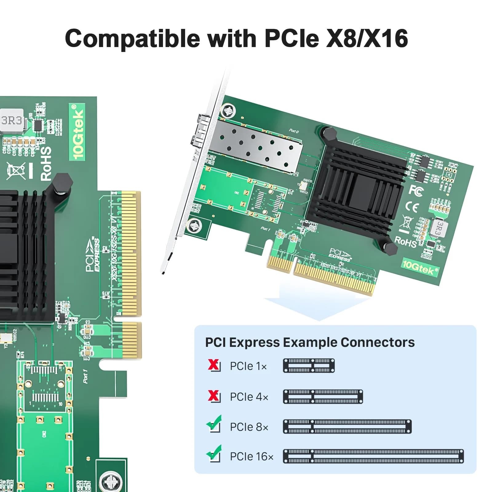 10Gtek 10Gb PCIe Network Card 10G-X520-1S with Single SFP+ Port, 2-Pack - view 3