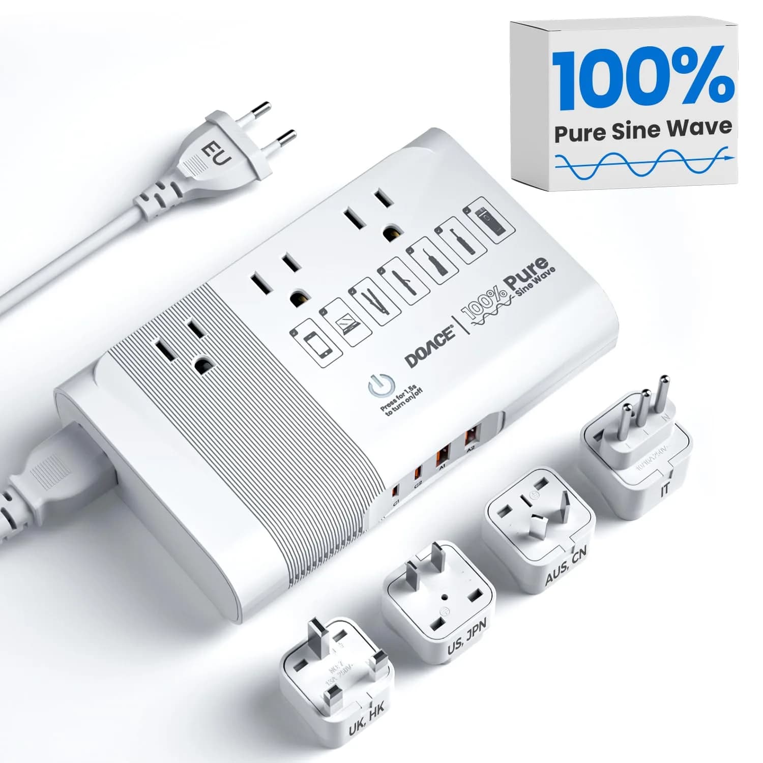 [Game-Changer] DOACE 500W Max 220V to 110V Converter, 50Hz to 60Hz Voltage Converter for European Travel, 100% Pure Sine Wave Power Converter US to Europe for CPAP Hair Straightener Laptop Cell Phone