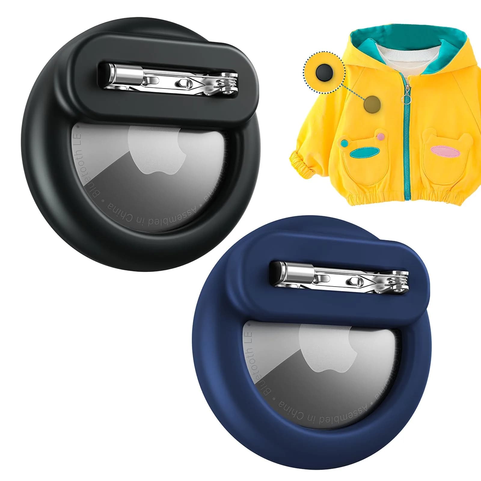 PerfiPro AirTag Holder for Kids 2 Pack Hidden Safety Pin Case Lightweight Anti-Lost — Black+Blue