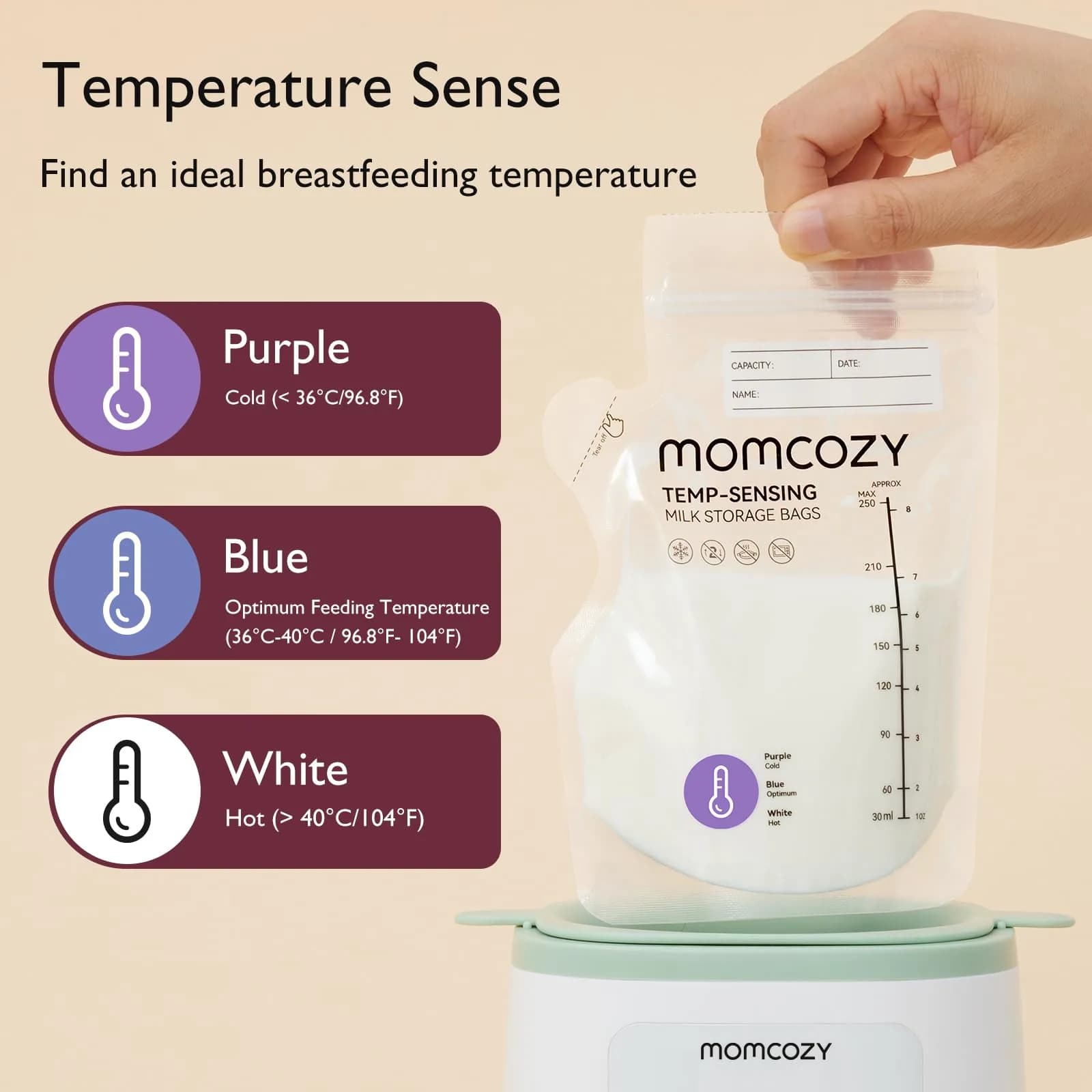 Momcozy 8oz (240ml) Breastmilk Storage Bags | Temp-Sensing & Pour Spout, 120 Count - view 2