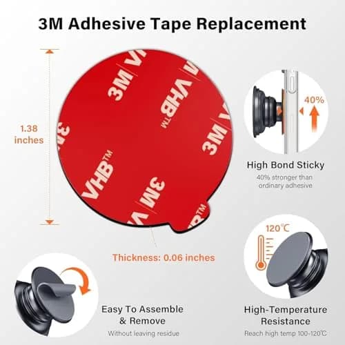 APPS2Car 10 Pack 3M VHB Double Sided Adhesive Pads 35mm (1.38 Inches) | High Bond Circle Replacement for Phone Grips thumbnail 2