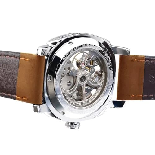 FORSINING Square Retro Mechanical Watch Self-Wind Leather Strap | Skeleton Automatic (42mm) thumbnail 4