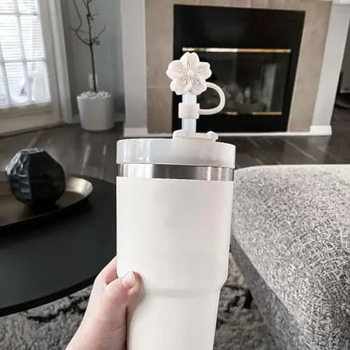 Oiurydntw Flower Straw Covers for Stanley Cup Tumblers, 3Pcs Silicone Straw Tips Lids, Beige | Leak-Proof & Dust-Free thumbnail 4