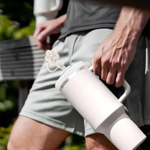 Oiurydntw Flower Straw Covers for Stanley Cup Tumblers, 3Pcs Silicone Straw Tips Lids, Beige | Leak-Proof & Dust-Free thumbnail 5