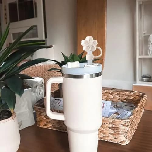 Oiurydntw Flower Straw Covers for Stanley Cup Tumblers, 3Pcs Silicone Straw Tips Lids, Beige | Leak-Proof & Dust-Free thumbnail 6