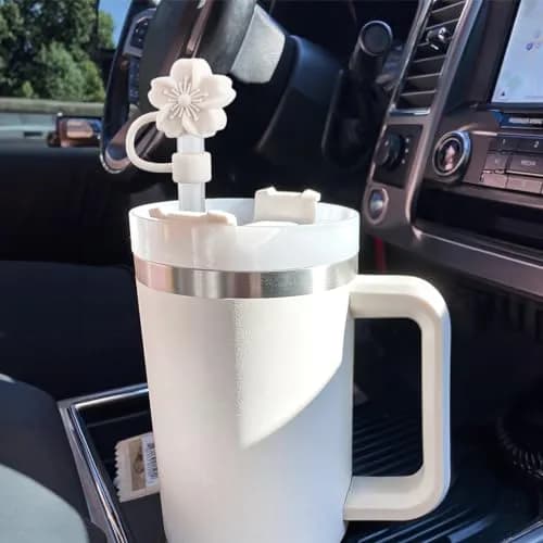 Oiurydntw Flower Straw Covers for Stanley Cup Tumblers, 3Pcs Silicone Straw Tips Lids, Beige | Leak-Proof & Dust-Free thumbnail 3