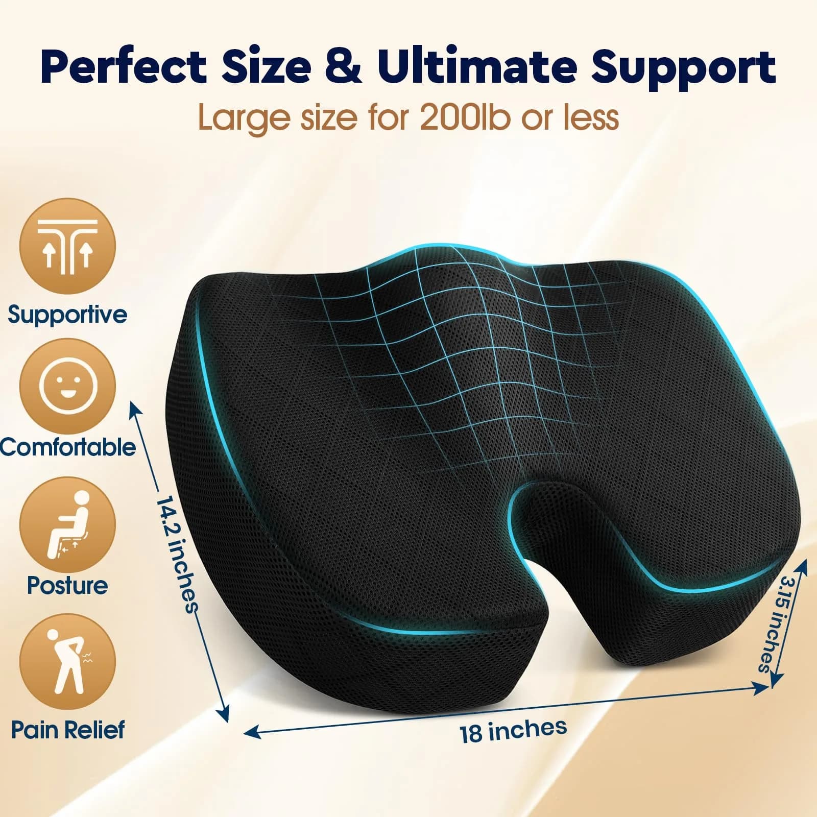 TushGuard Office Chair Seat Cushion | Ergonomic Memory Foam Pad - view 2