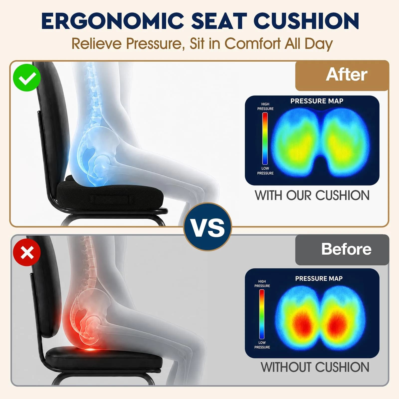 TushGuard Office Chair Seat Cushion | Ergonomic Memory Foam Pad - view 3