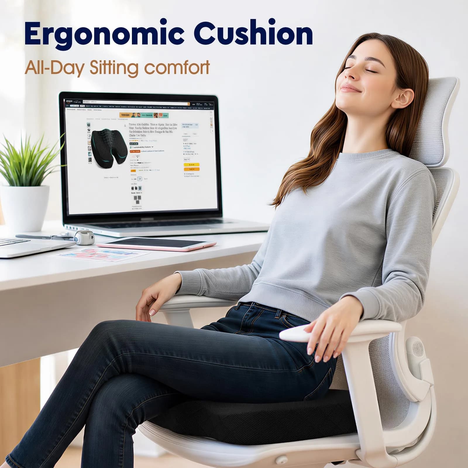 TushGuard Office Chair Seat Cushion | Ergonomic Memory Foam Pad - view 4