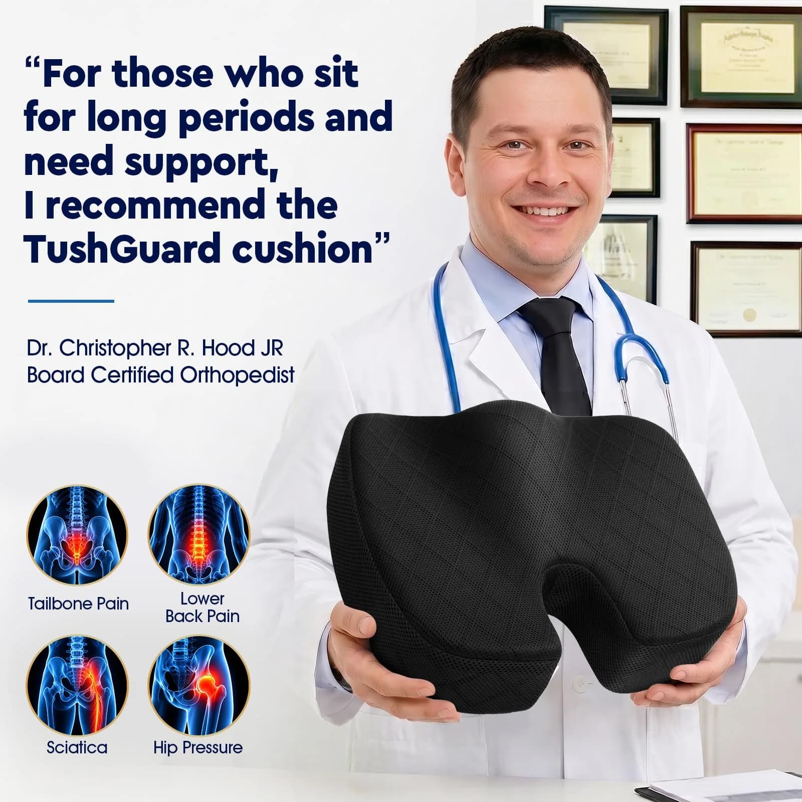 TushGuard Office Chair Seat Cushion | Ergonomic Memory Foam Pad - view 5