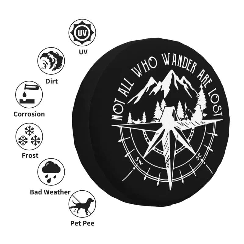 IUSCUST Compass Rose Spare Tire Cover with Backup Camera Hole for Wrangler JL 18" (32"-34" Diameter) | Protects Spare Tire from Elements thumbnail 3