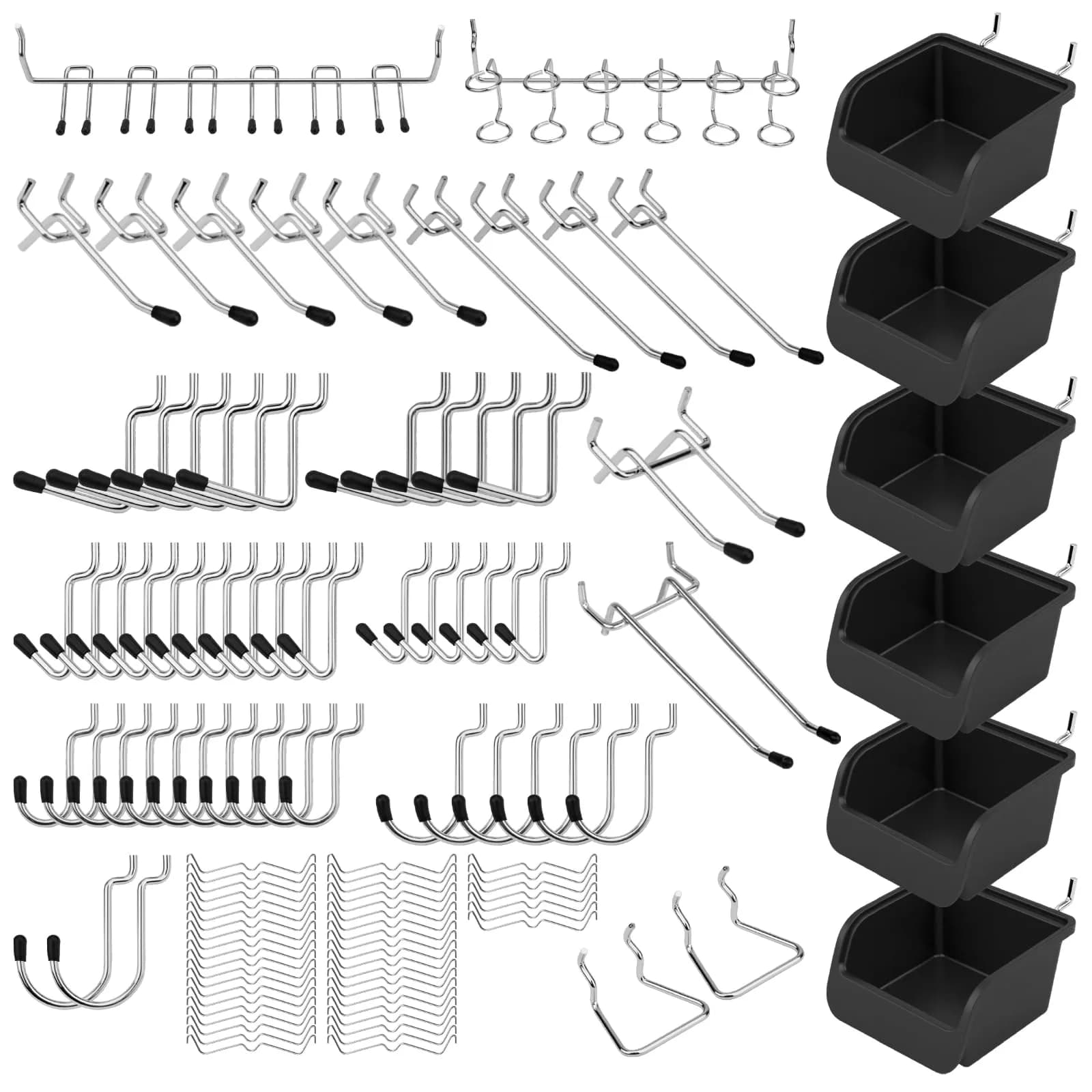 SEDY 121-Piece Pegboard Hooks Set with Bins & Utility Hangers | Black Metal Organizer for Garages & Workshops