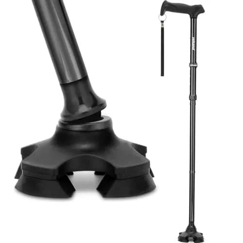 rehand Walking Cane for Men & Women - Foldable, Adjustable, Lightweight, Self Standing Pivot Cane, Soft Handle Grip, with Travel Bag (Black) thumbnail 1