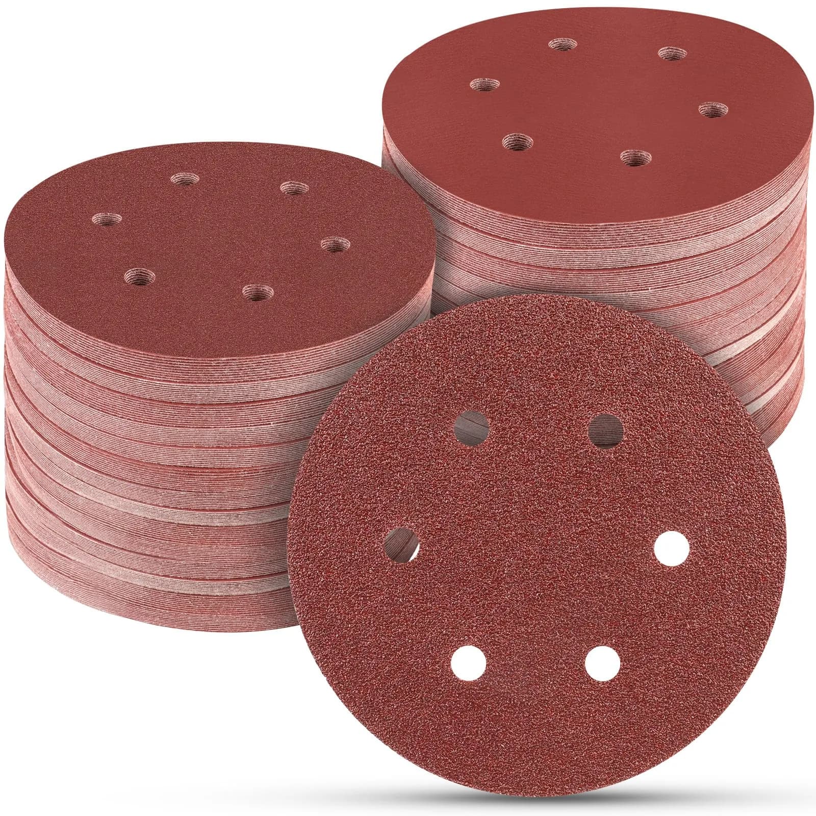 POTUINOM 100 PCS 6 Inch (150mm) Sanding Discs Hook & Loop Aluminum Oxide Grit Assortment | Random Orbital Sander Sandpaper — 6 Hole Mix Grit