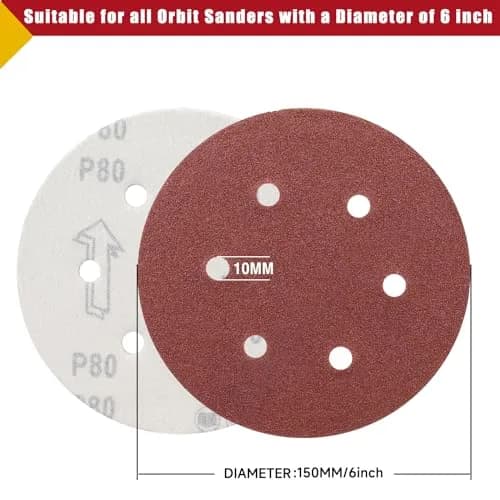 POTUINOM 6 Inch Sanding Discs 150mm (100-Pack) | 2000 Grit Aluminum Oxide Hook & Loop for Orbital Sanders thumbnail 2