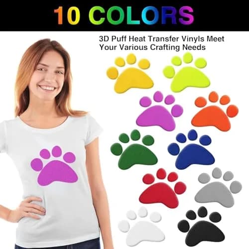 TORC 3D Puff HTV Heat Transfer Vinyl 12" x 10" (30.5cm x 25.4cm) 10-Sheet Pack | Assorted Colors for DIY Apparel thumbnail 4