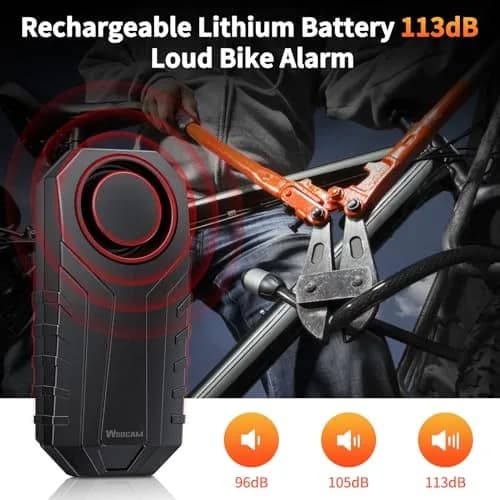 WSDCAM Wireless Bike Alarm with Remote, Rechargeable 113dB Loud Bicycle Alarm System Anti Theft, IP65 Waterproof, 1-Pack thumbnail 2
