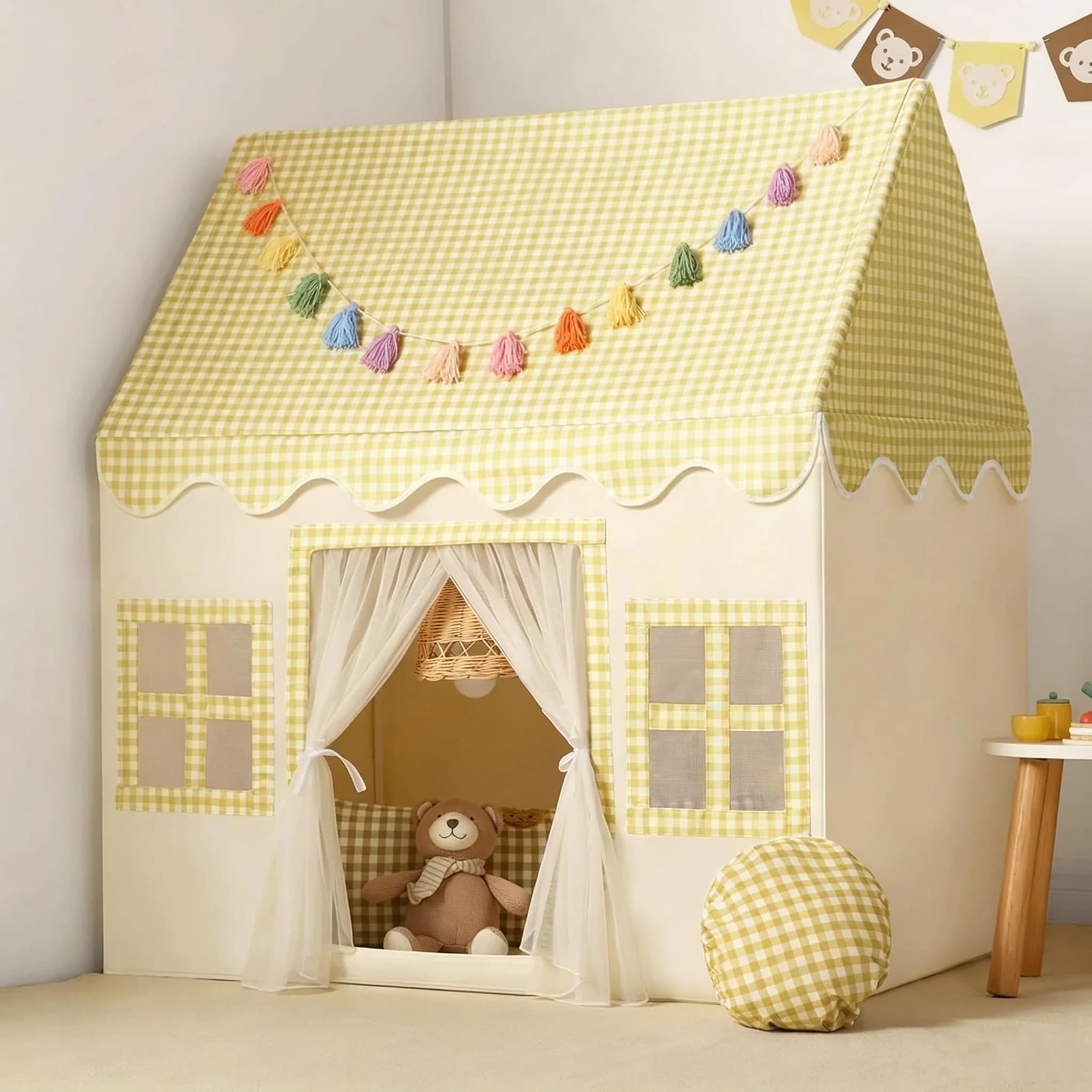 Senodeer Kids Play Tent Indoor: Yellow Checkered Collapsible Playhouse for Girls & Boys | Fun & Safe (70-120 chars)