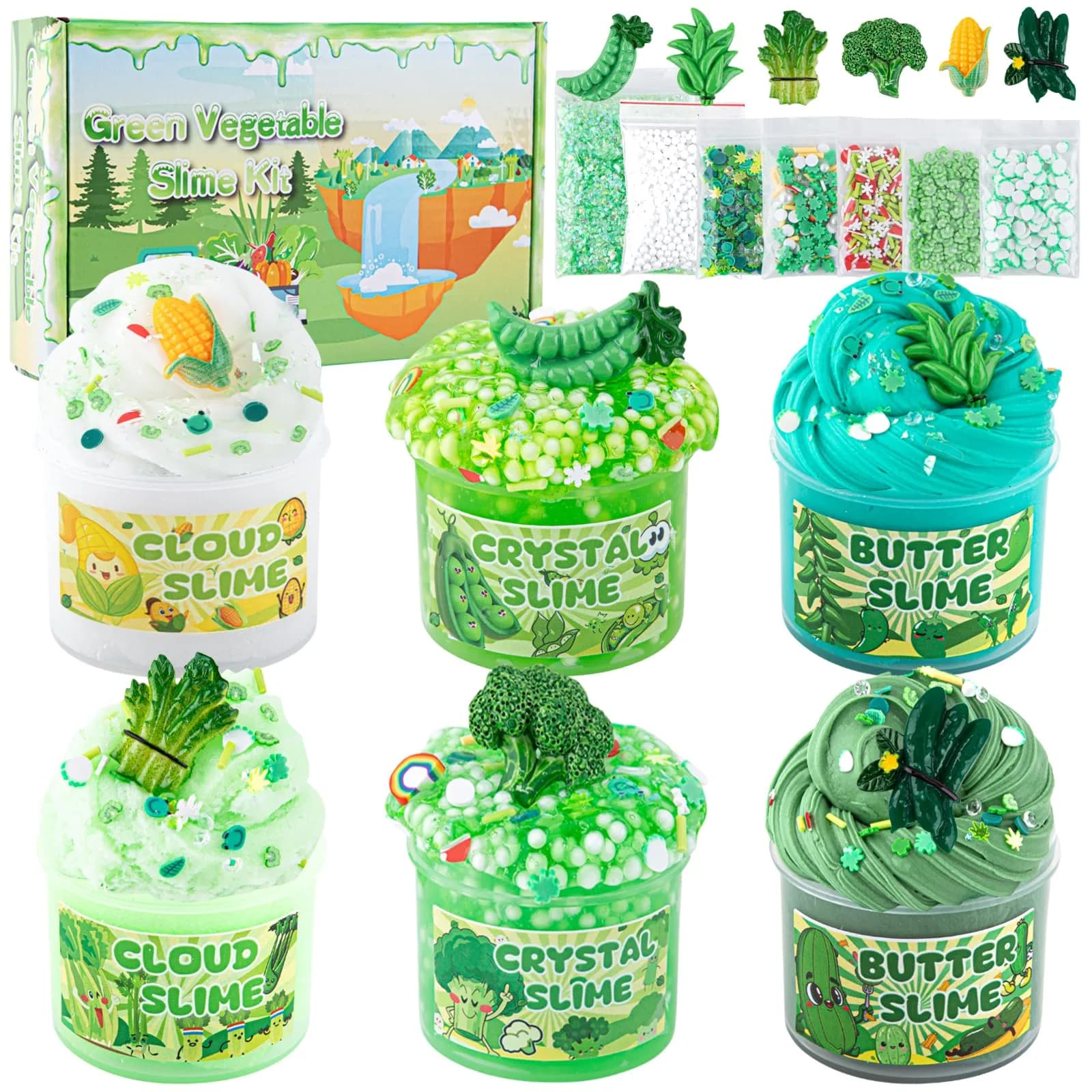 LAWOHO Green Slime Kit 360ml (12.17 Fl Oz) | Non-Toxic Vegetable Cloud Butter Clear Crunchy Gift Set - main product image