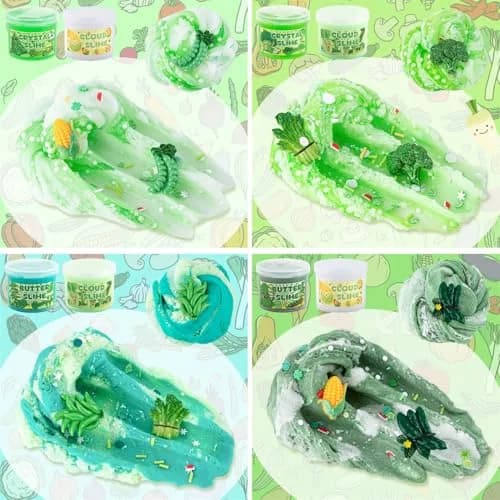 LAWOHO Green Slime Kit 360ml (12.17 Fl Oz) | Non-Toxic Vegetable Cloud Butter Clear Crunchy Gift Set thumbnail 4