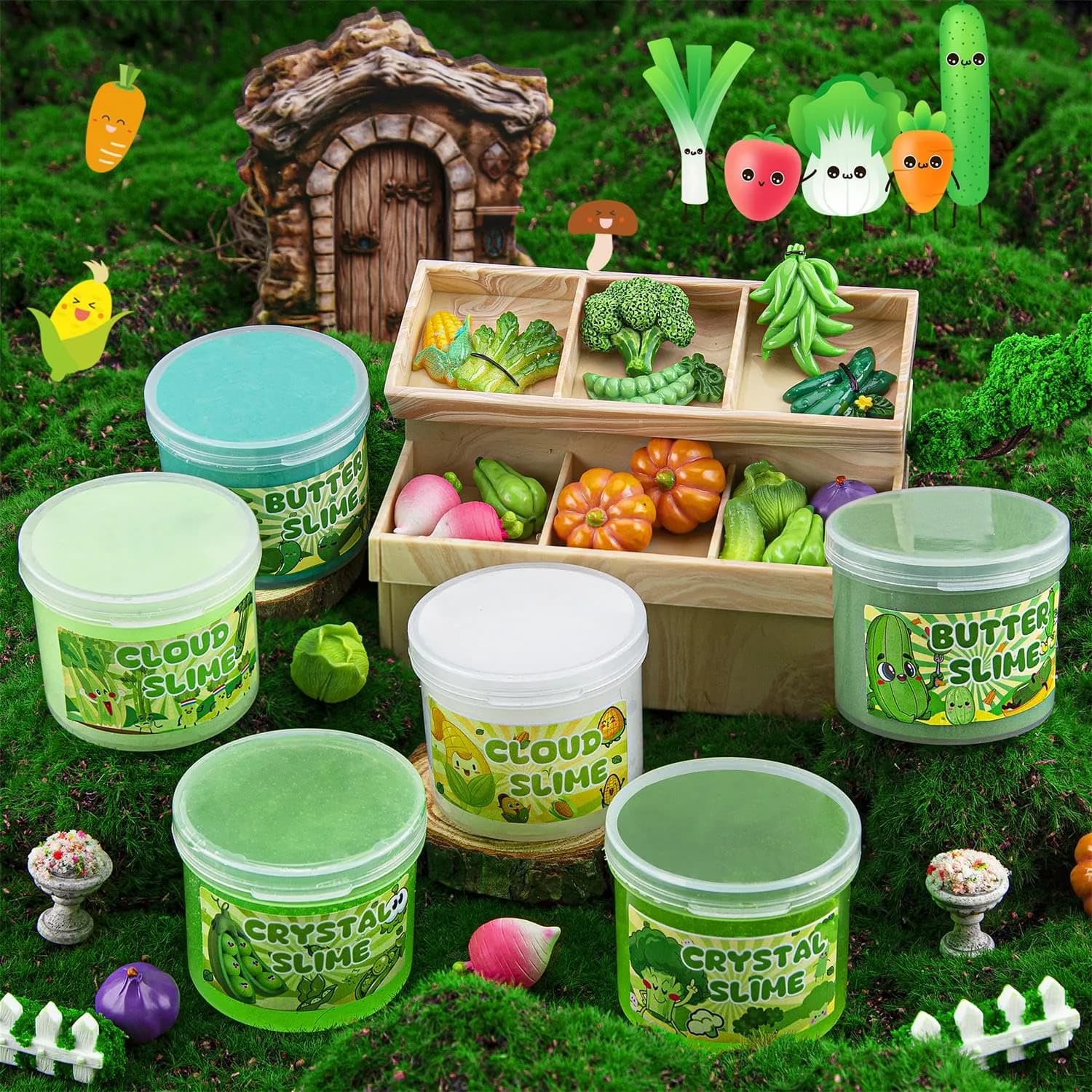 LAWOHO Green Slime Kit 360ml (12.17 Fl Oz) | Non-Toxic Vegetable Cloud Butter Clear Crunchy Gift Set - view 6