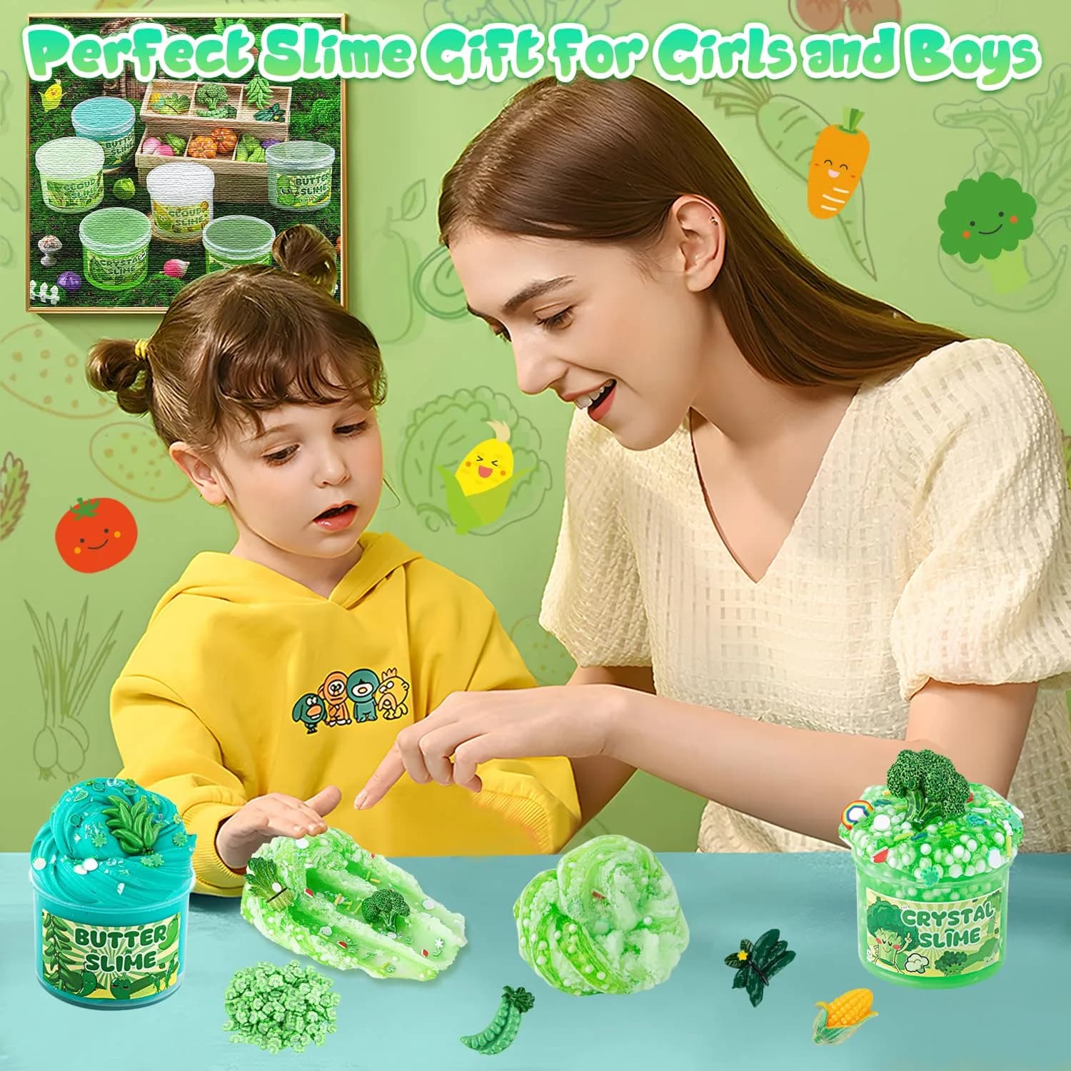 LAWOHO Green Slime Kit 360ml (12.17 Fl Oz) | Non-Toxic Vegetable Cloud Butter Clear Crunchy Gift Set - view 8