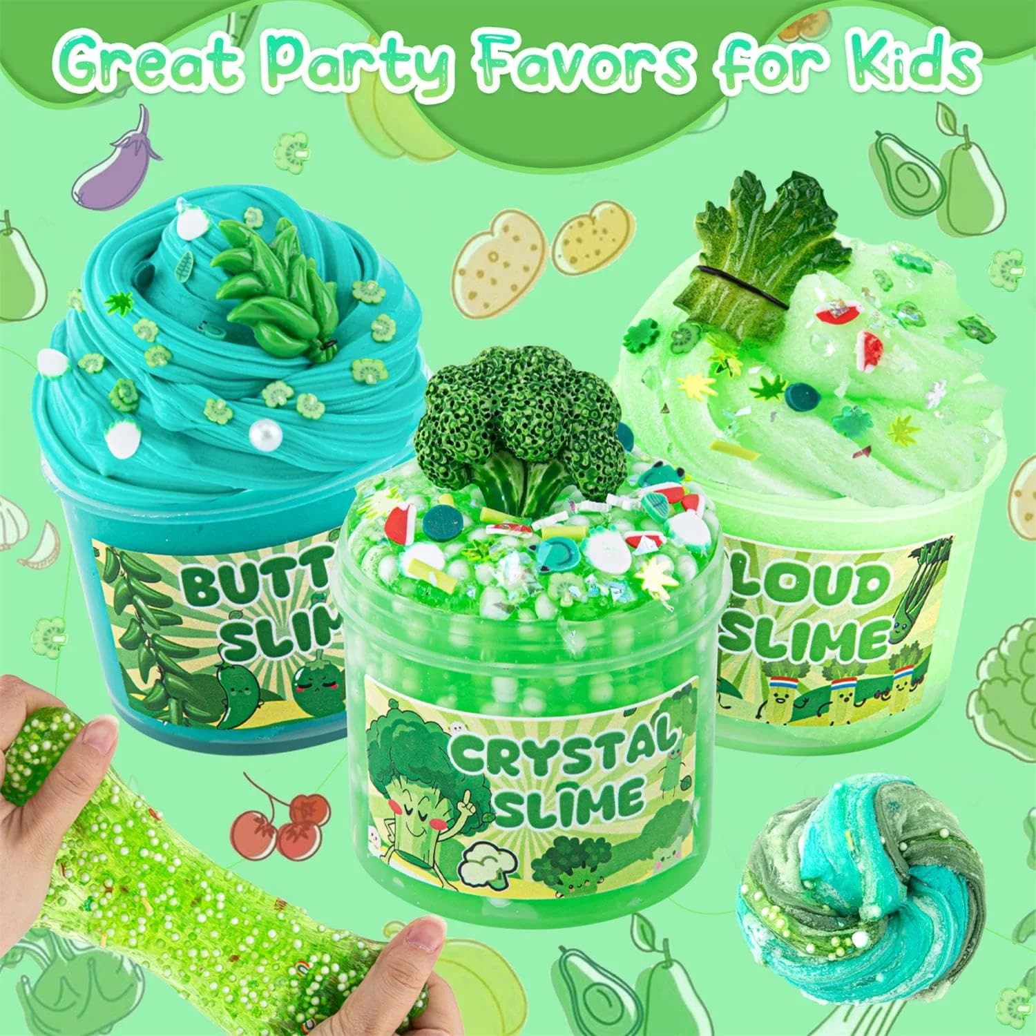 LAWOHO Green Slime Kit 360ml (12.17 Fl Oz) | Non-Toxic Vegetable Cloud Butter Clear Crunchy Gift Set - view 3