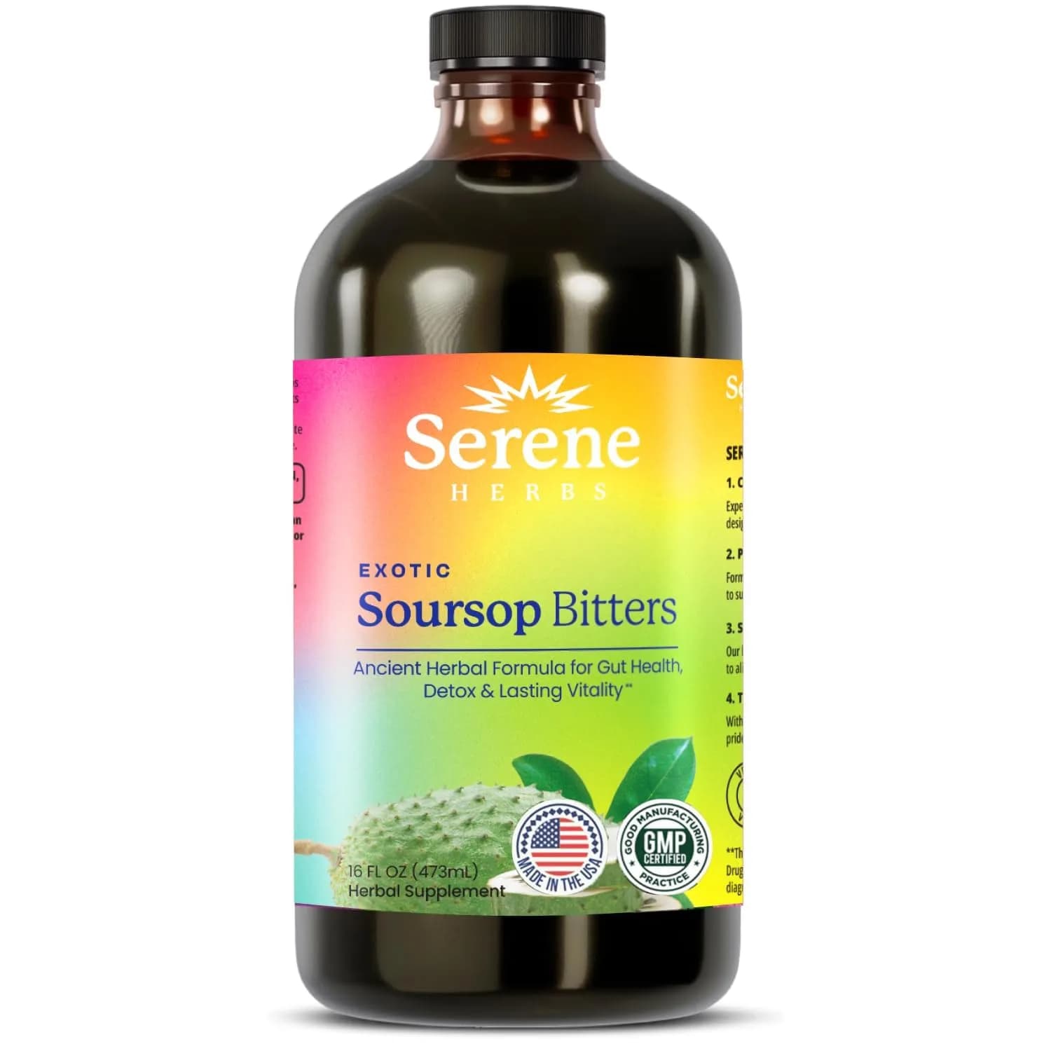 Serene Herbs Soursop Bitters Liquid - 16 Fl Oz (1 Bottle) | Gut Cleanse & Detox Supplement - main product image