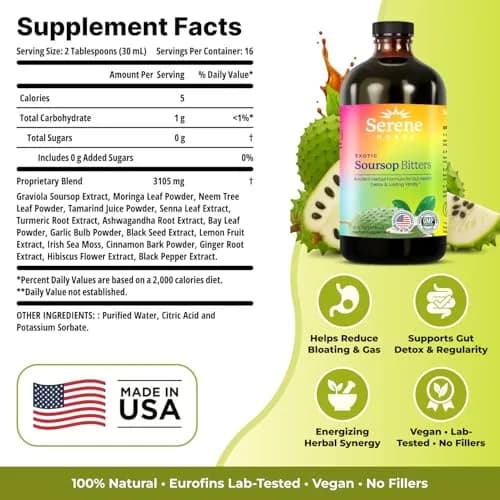 Serene Herbs Soursop Bitters Liquid 473ml (16 Fl Oz) | Gut Cleanse & Detox thumbnail 3