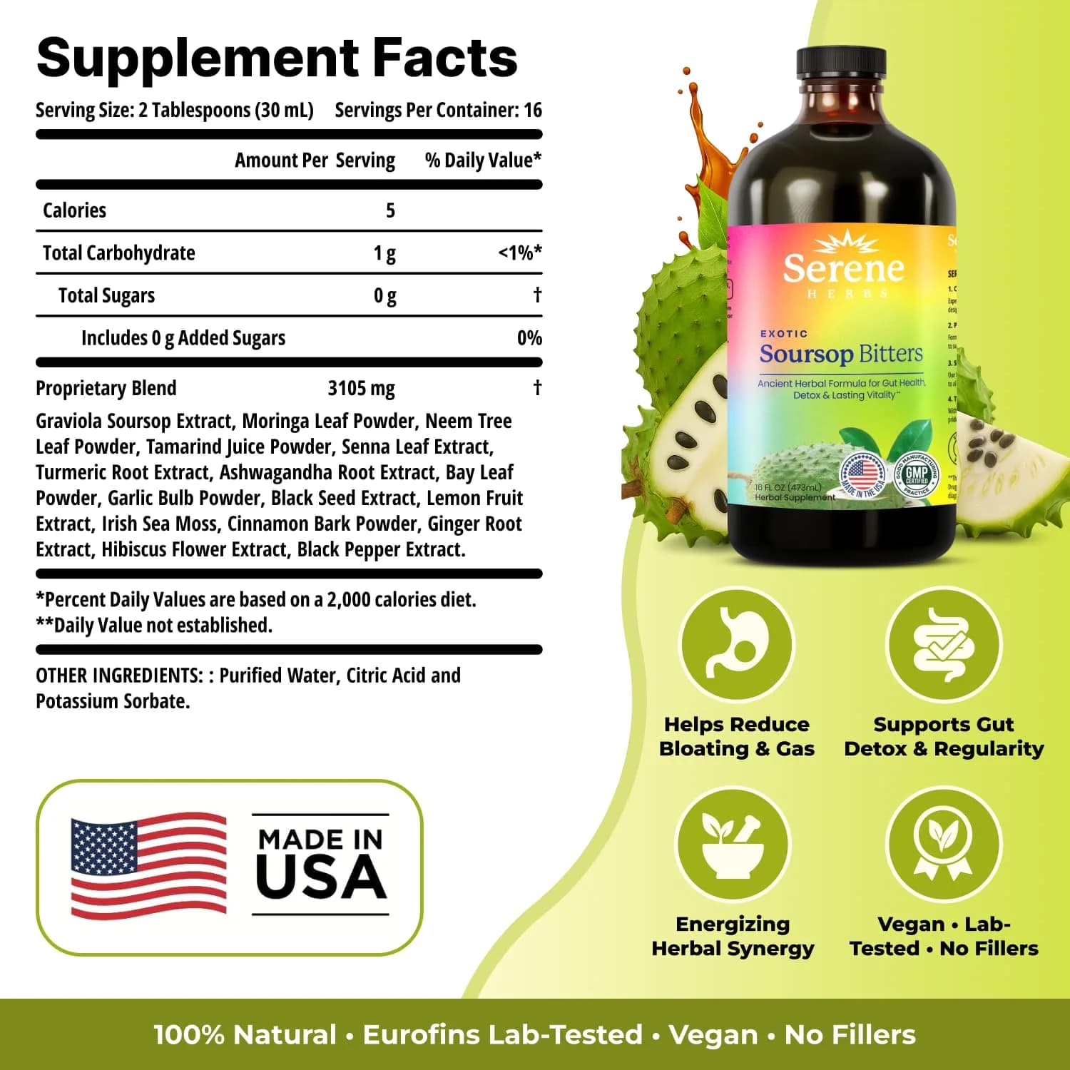 Serene Herbs Soursop Bitters Liquid - 16 Fl Oz (1 Bottle) | Gut Cleanse & Detox Supplement - view 3