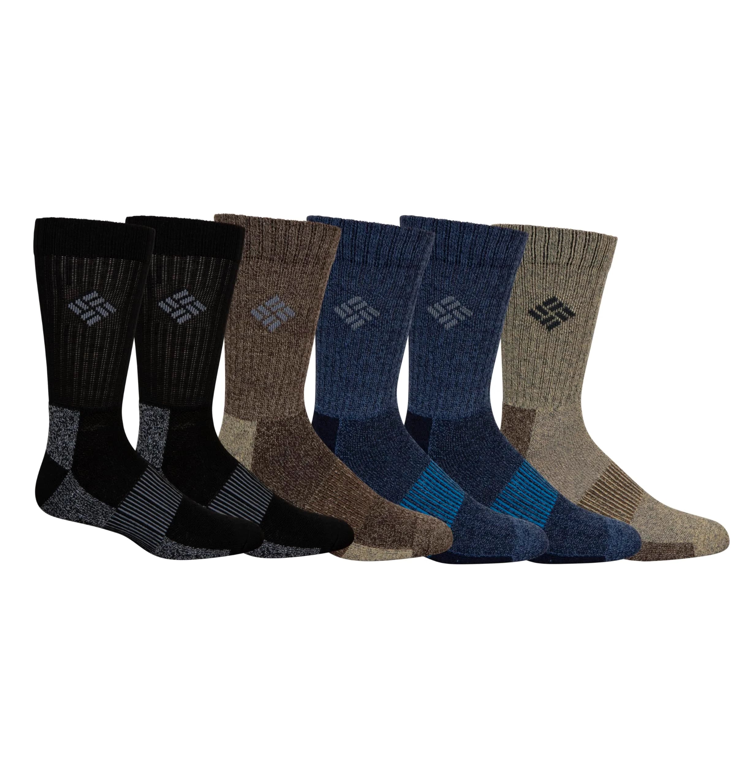 Columbia Men's Moisture Control Crew Socks Multipack, Khaki/Navy/Brown/Black (6 Pairs, Size 6-12) — Khaki/Navy/Brown/Black (6 Pairs)