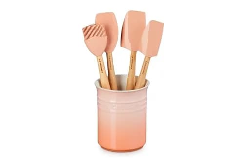 Le Creuset Stoneware & Silicone 5pc. Utensil Crock Set with 3 Silicone Utensils, Peche thumbnail 1