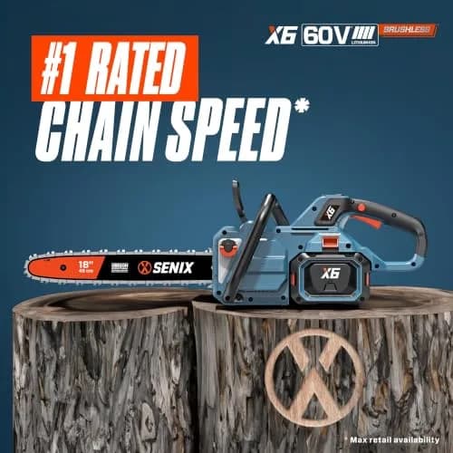 SENIX Cordless Chainsaw 60V 18" Battery Garden Tool | Ultra-High Chain Speed, Brushless Motor, ECO Mode thumbnail 6