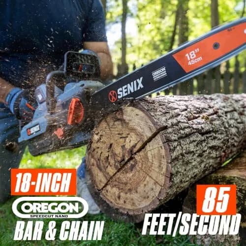 SENIX Cordless Chainsaw 60V 18" Battery Garden Tool | Ultra-High Chain Speed, Brushless Motor, ECO Mode thumbnail 2