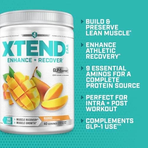 Xtend EAA + BCAA Powder with 10g EAAs, Mango, 11.6 Ounce | Sugar-Free Muscle Recovery & Growth thumbnail 4